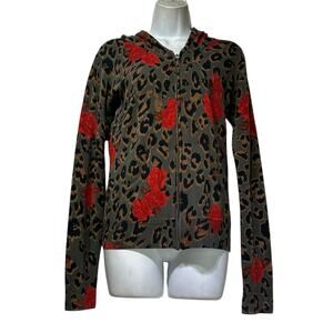 Till the End Rose Leopard Cheetah Animal Print Full Zip Sweater Hoodie Size S